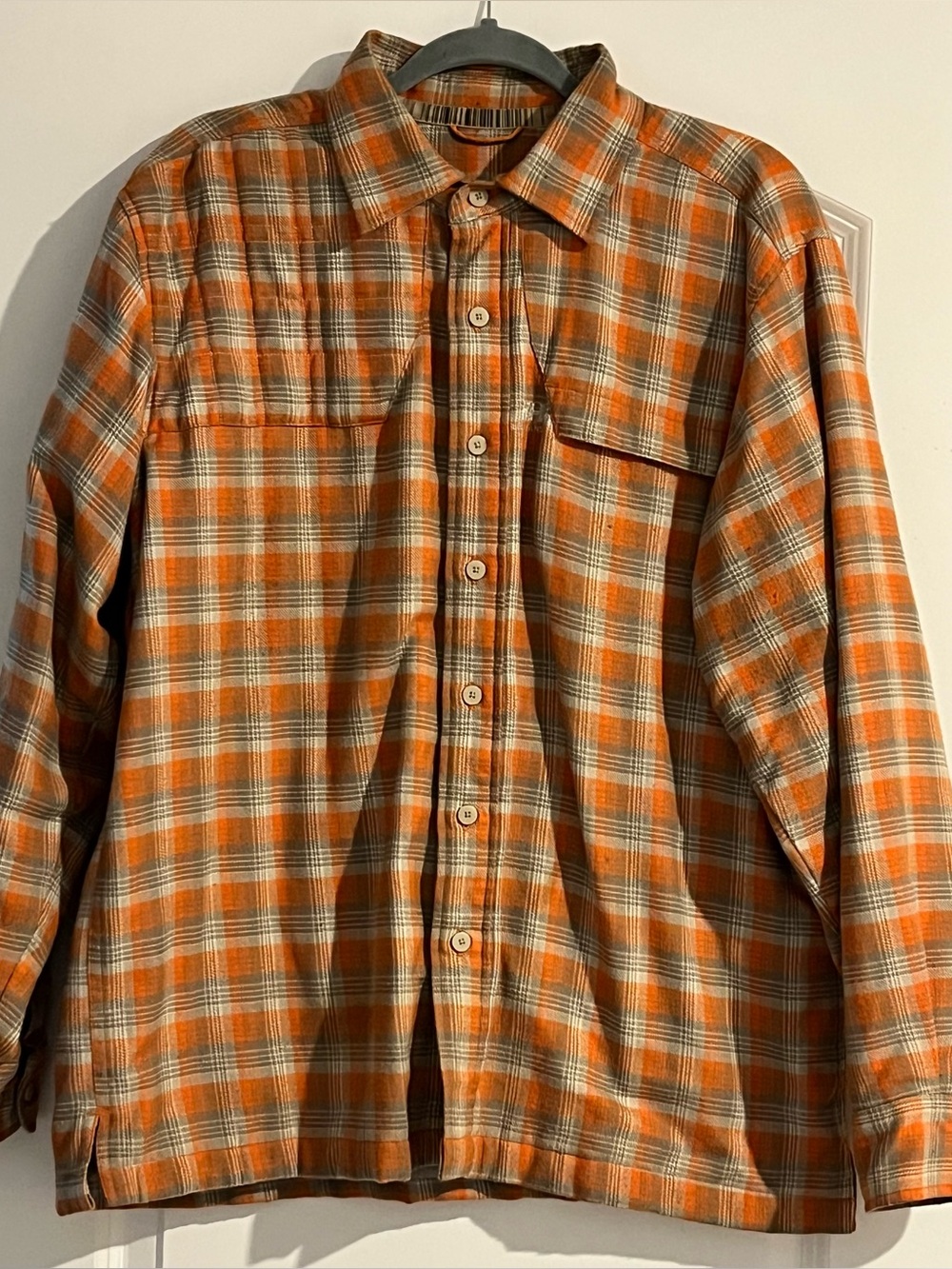 Helly Hansen Shirt Jacket Mens Orange Plaid Insulated Flannel Shacket Outdoor M